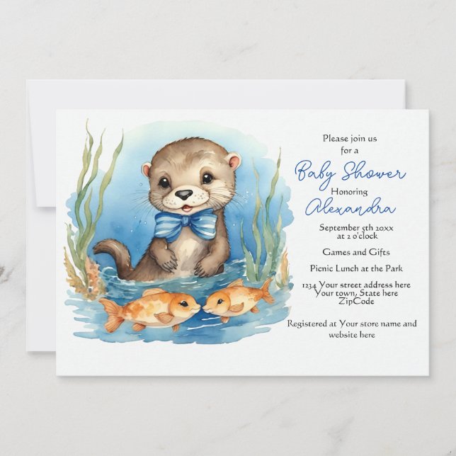 Baby Otter Boy Baby Shower Invitation (Front)