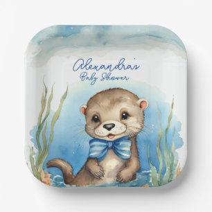 Baby Otter Boy Baby Shower Paper Plate