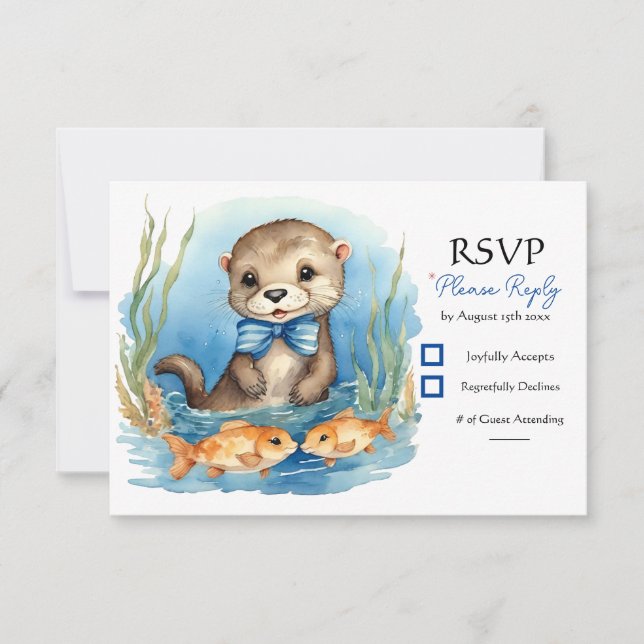 Baby Otter Boy Baby Shower RSVP Card (Front)
