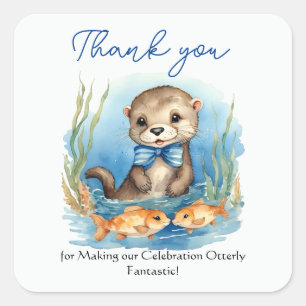 Baby Otter Boy Baby Shower Thank You Square Sticker
