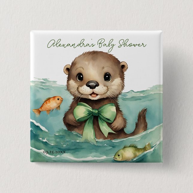 Baby Otter Gender Neutral Baby Shower 15 Cm Square Badge (Front)