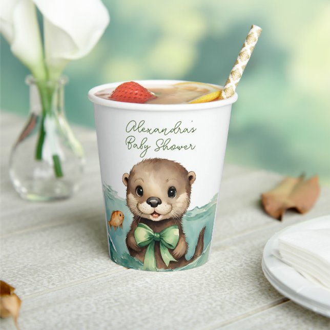 Baby Otter Gender Neutral Baby Shower Paper Cups (Insitu)