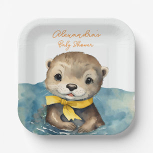 Baby Otter Gender Neutral Baby Shower Paper Plate
