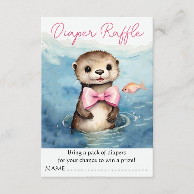 Baby Otter Girl Baby Shower Diaper Raffle Enclosure Card (Front)