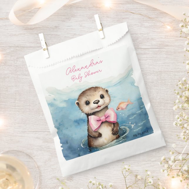 Baby Otter Girl Baby Shower Favour Bag (Clipped)