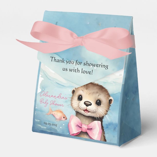 Baby Otter Girl Baby Shower Favour Box (Front Side)