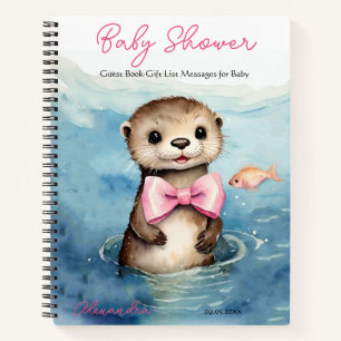 Baby Otter Girl Baby Shower Guest Gift List Notebook