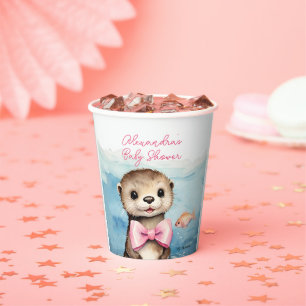 Baby Otter Girl Baby Shower Paper Cups