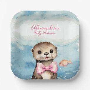 Baby Otter Girl Baby Shower Paper Plate