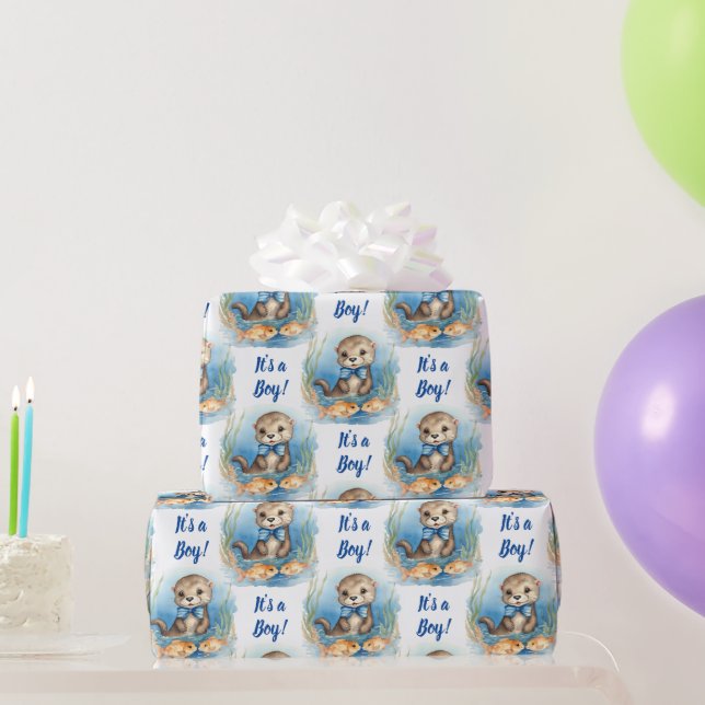 Baby Otter Its a Boy Baby Shower Wrapping Paper (Party Gifts)