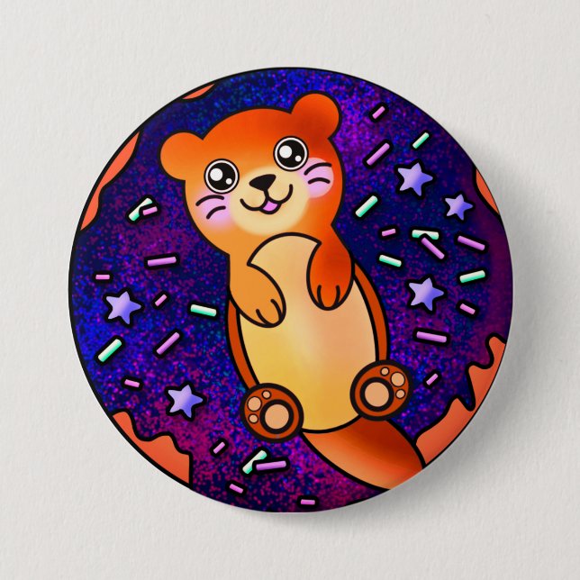 Baby Otter on Doughnut 2 7.5 Cm Round Badge (Front)