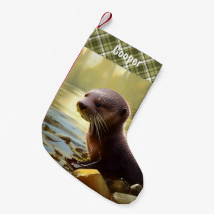 Baby Otter Wildlife Portrait Personalised Small Christmas Stocking