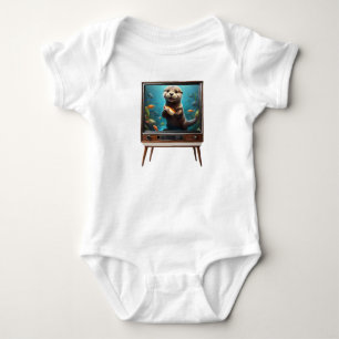 Baby Otter With Fish On Analogue Television, Bodysuit