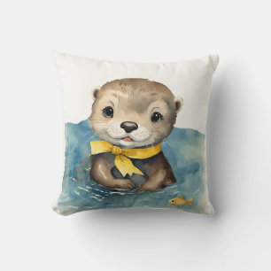 Baby Otter Yellow Bow Gender Neutral Cushion