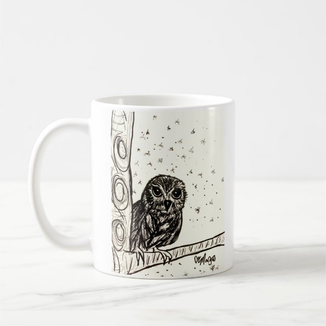 Baby Owl Basking in the Night Coffee Mug (Left)