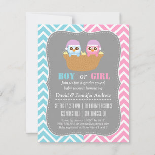 Baby Owl Blue or Pink Gender Reveal Party Invitation