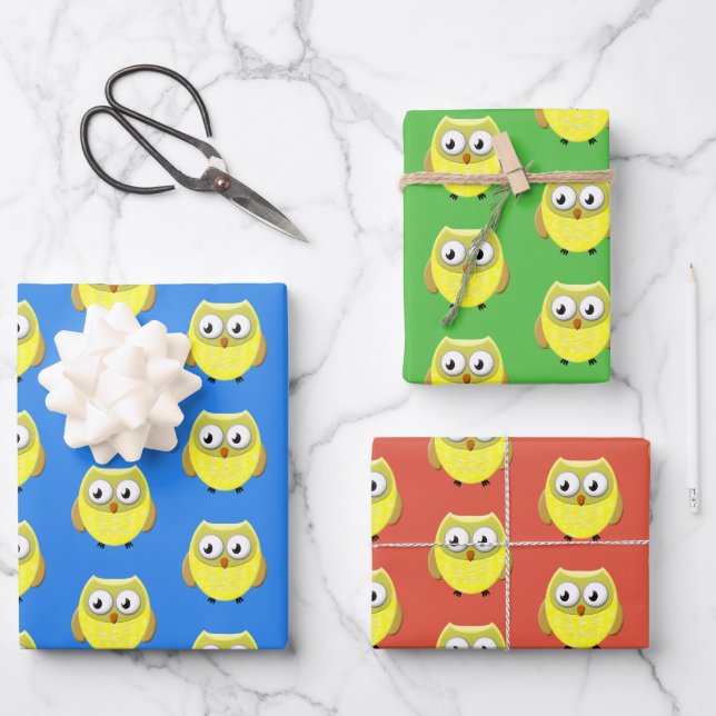 Baby Owl Cartoon Wrapping Paper Sheet (Front)