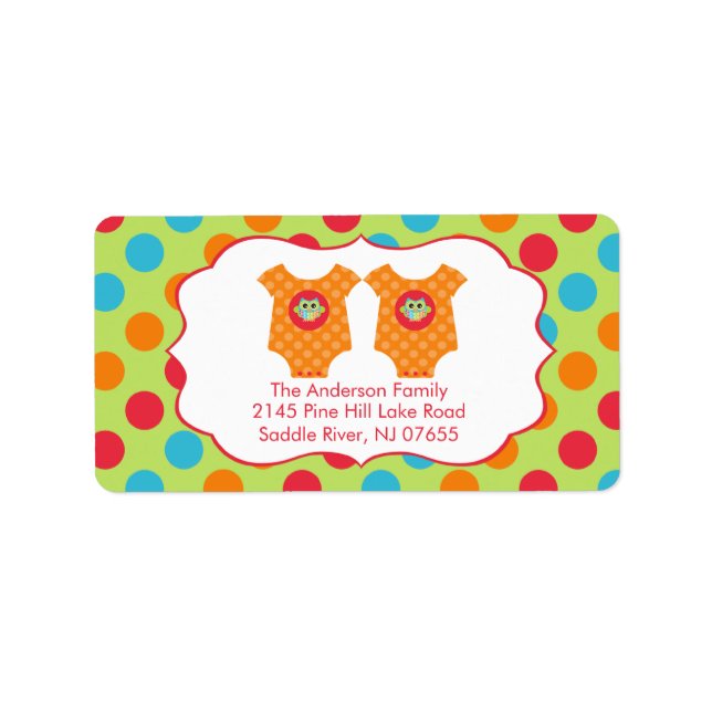 Baby Owl Clothes Twins Baby Shower Address Label (Front)
