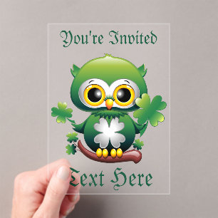 Baby Owl Cute St Patrick Cartoon Acrylic Invitations