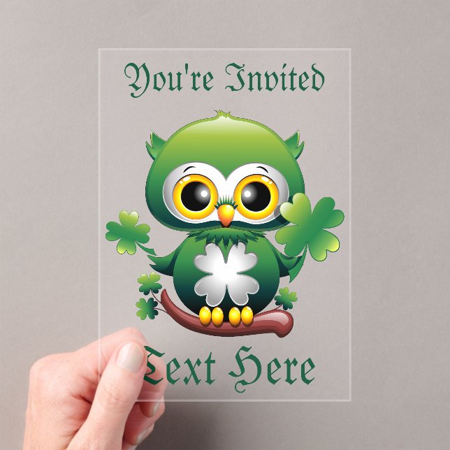Baby Owl Cute St Patrick Cartoon Acrylic Invitations (Insitu (Handheld))