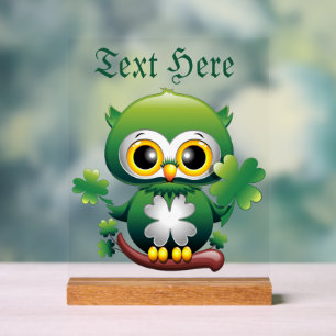 Baby Owl Cute St Patrick Cartoon Acrylic Sign