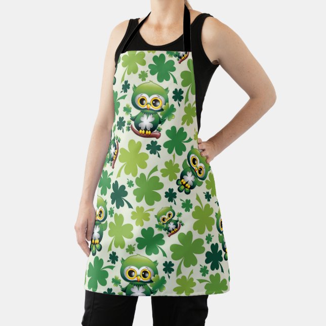 Baby Owl Cute St Patrick Cartoon Apron (Insitu)