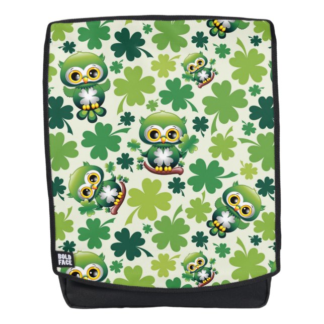 Baby Owl Cute St Patrick Cartoon Backpack (Front)