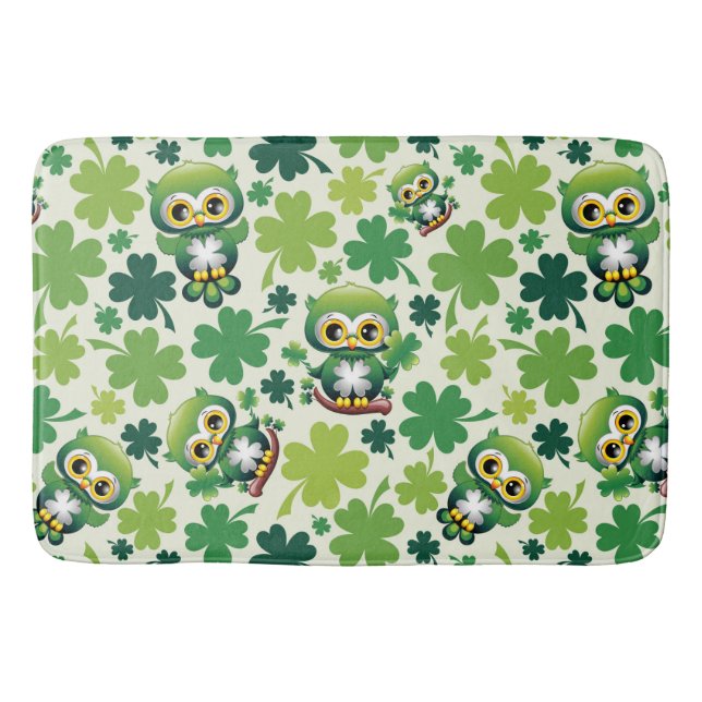 Baby Owl Cute St Patrick Cartoon Bath Mat (Front)