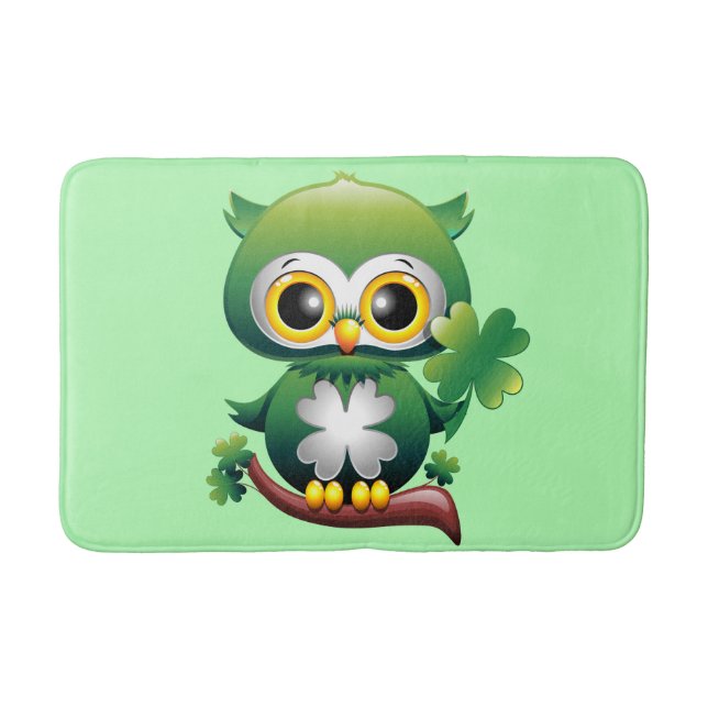 Baby Owl Cute St Patrick Cartoon Bath Mat (Front)