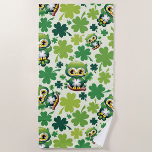 Baby Owl Cute St Patrick Cartoon Beach Towel