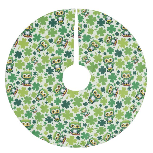 Baby Owl Cute St Patrick Cartoon Brushed Polyester Tree Skirt (Front)