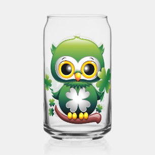 Baby Owl Cute St Patrick Cartoon Can Glass