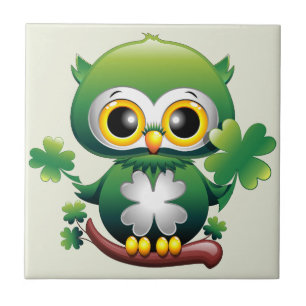 Baby Owl Cute St Patrick Cartoon Ceramic Tile