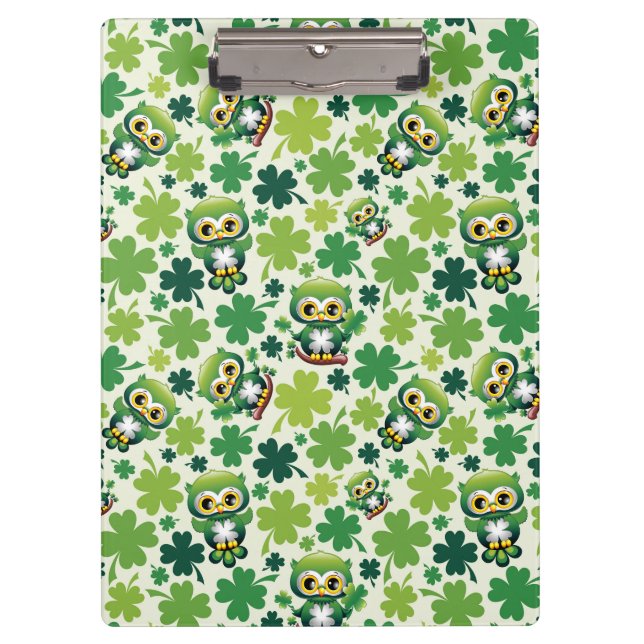 Baby Owl Cute St Patrick Cartoon Clipboard (Front)