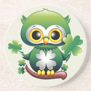Baby Owl Cute St Patrick Cartoon Coaster