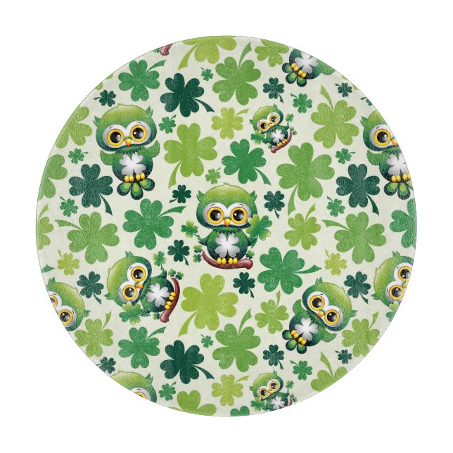 Baby Owl Cute St Patrick Cartoon Cutting Board (Front)