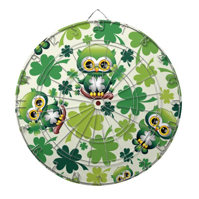 Baby Owl Cute St Patrick Cartoon Dartboard (Front)