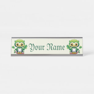 Baby Owl Cute St Patrick Cartoon Desk Name Plate