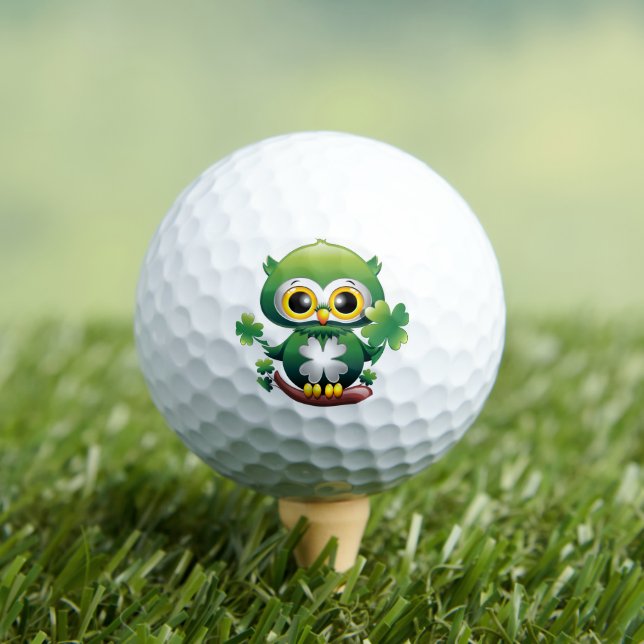Baby Owl Cute St Patrick Cartoon Golf Balls (Insitu Tee)