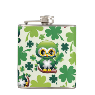 Baby Owl Cute St Patrick Cartoon Hip Flask