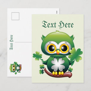 Baby Owl Cute St Patrick Cartoon Holiday Postcard