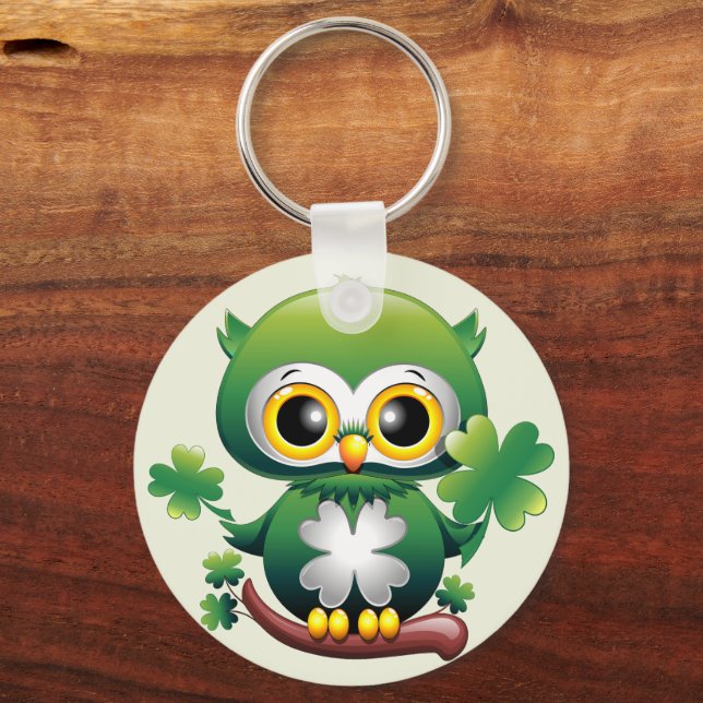 Baby Owl Cute St Patrick Cartoon Key Ring (Front)