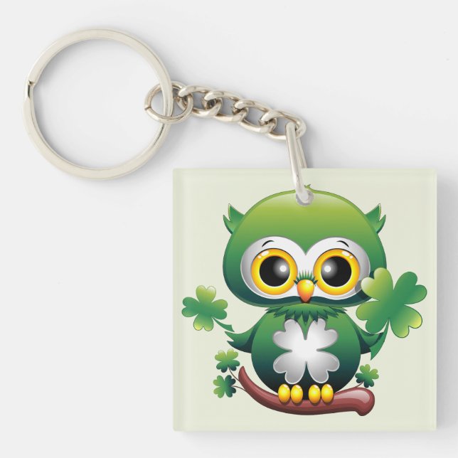 Baby Owl Cute St Patrick Cartoon Key Ring (Front)