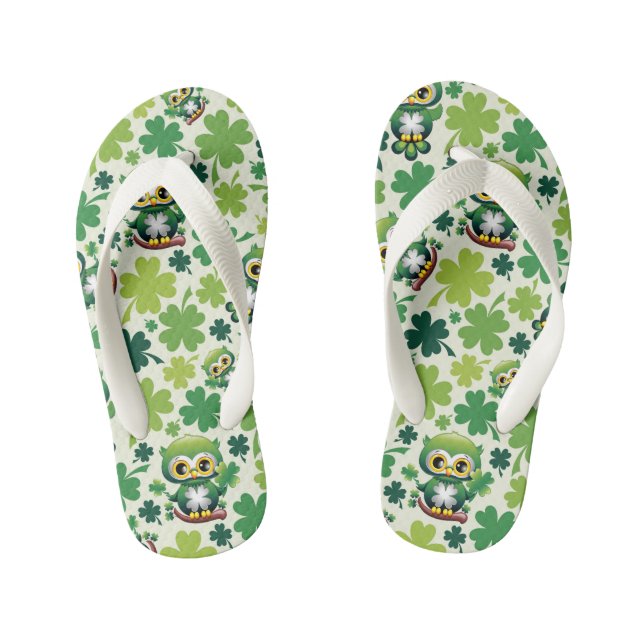 Baby Owl Cute St Patrick Cartoon Kid's Thongs (Footbed)