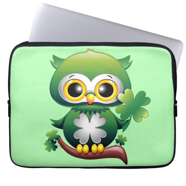 Baby Owl Cute St Patrick Cartoon Laptop Sleeve (Front)