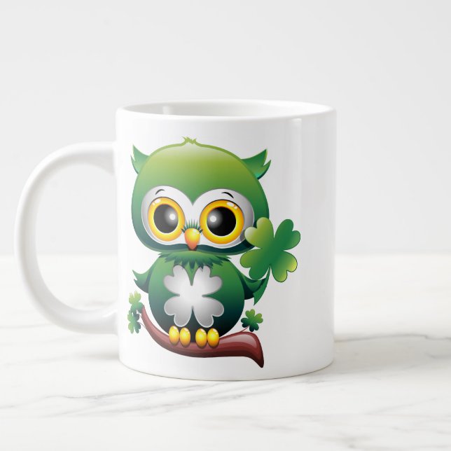 Baby Owl Cute St Patrick Cartoon Large Coffee Mug (Left)