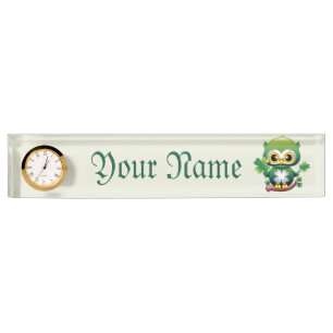 Baby Owl Cute St Patrick Cartoon Nameplate
