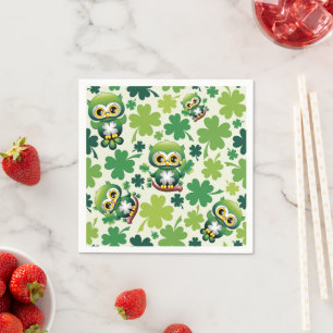 Baby Owl Cute St Patrick Cartoon Napkin