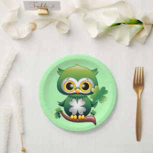 Baby Owl Cute St Patrick Cartoon Paper Plate