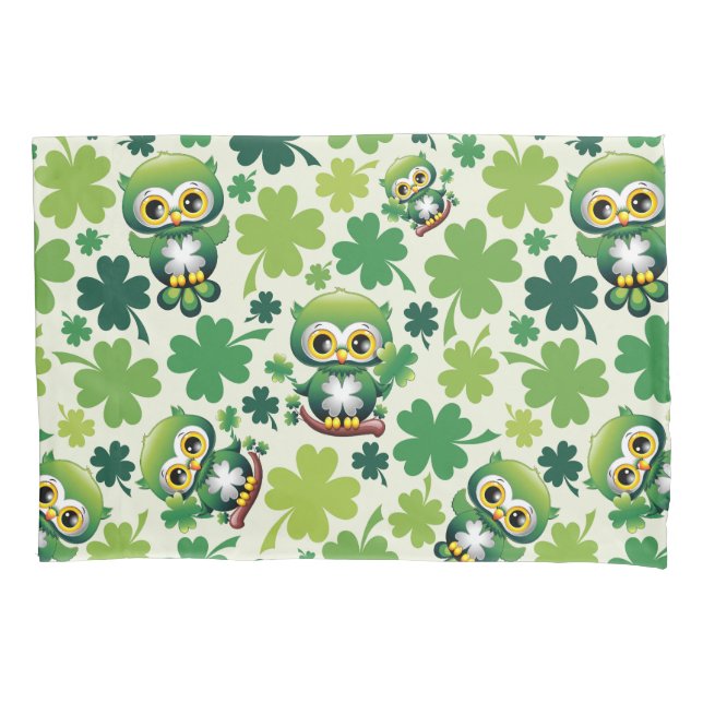 Baby Owl Cute St Patrick Cartoon Pillowcase (Front)